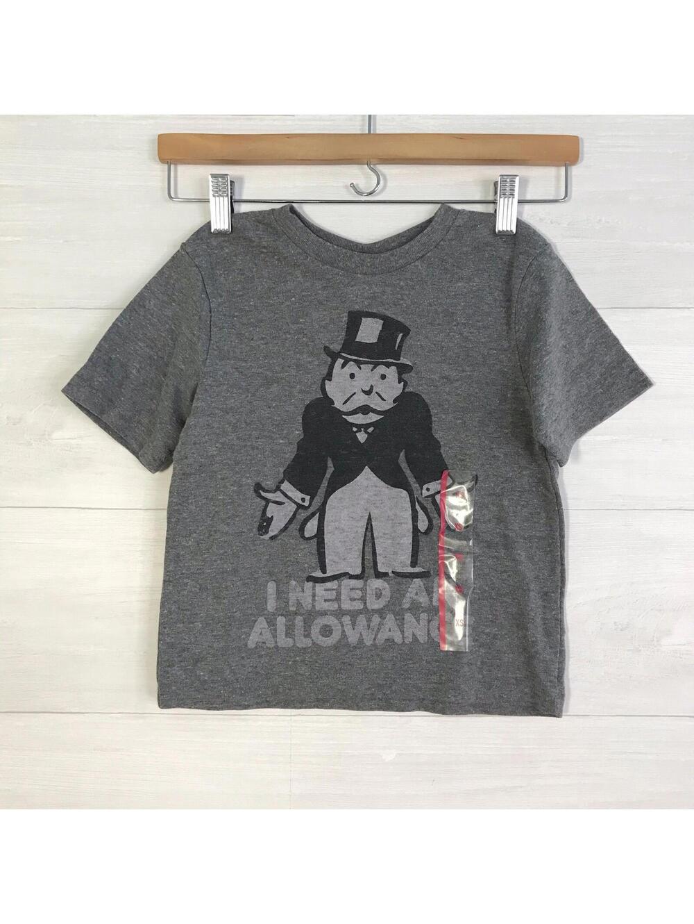 NWT Junk Food x Hasbro Monopoly - Gray “I need an allowance” tee shirt, XS